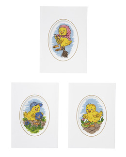 Broderikit Kort Söta kycklingar 3-pack