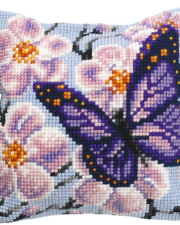 Broderikit Kudde Lila fjäril