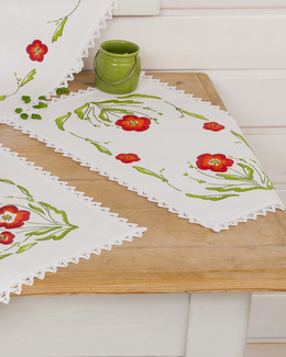 Broderikit Doily avlång Vallmo med eller utan garn